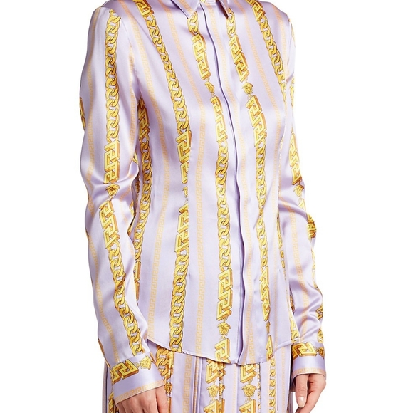 Versace Chain Print Silk-Blend Shirt - Picture 3 of 16
